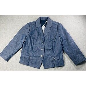 LIZ CLAIBORNE Women’s 3-Button, 4 Leaf Clover Denim Jacket Blazer 14P